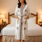 Orange Floral and Palm Tree Hand Block Printed Waffle Cotton Bathrobe