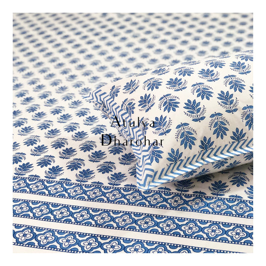 Blue Floral Motifs Bedsheet