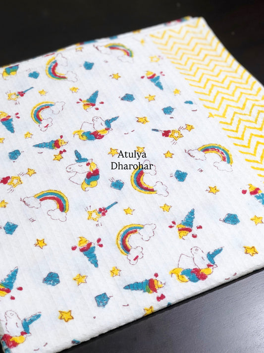 Mini Rainbows and Unicorns Waffle Cotton Hand Block Printed Kids Towel