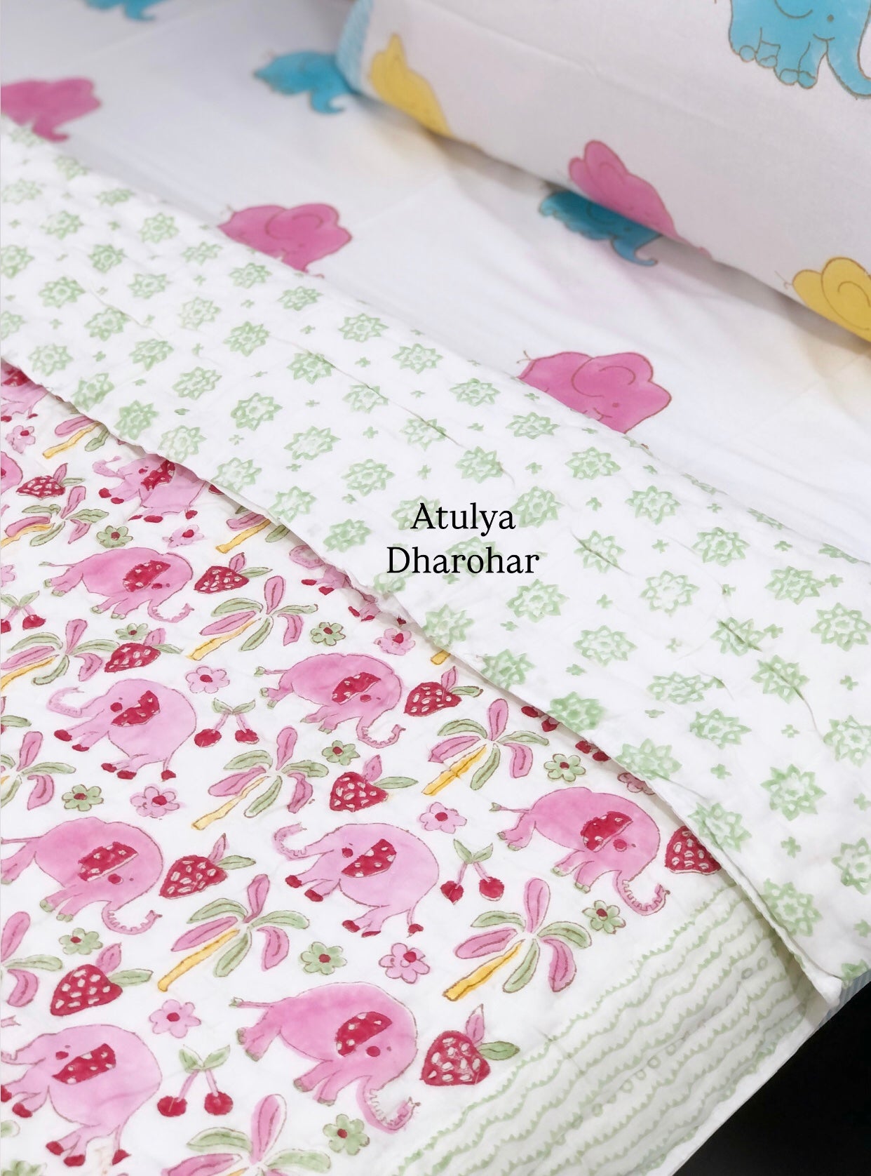 Happy Elephant Mulmul Baby Quilt
