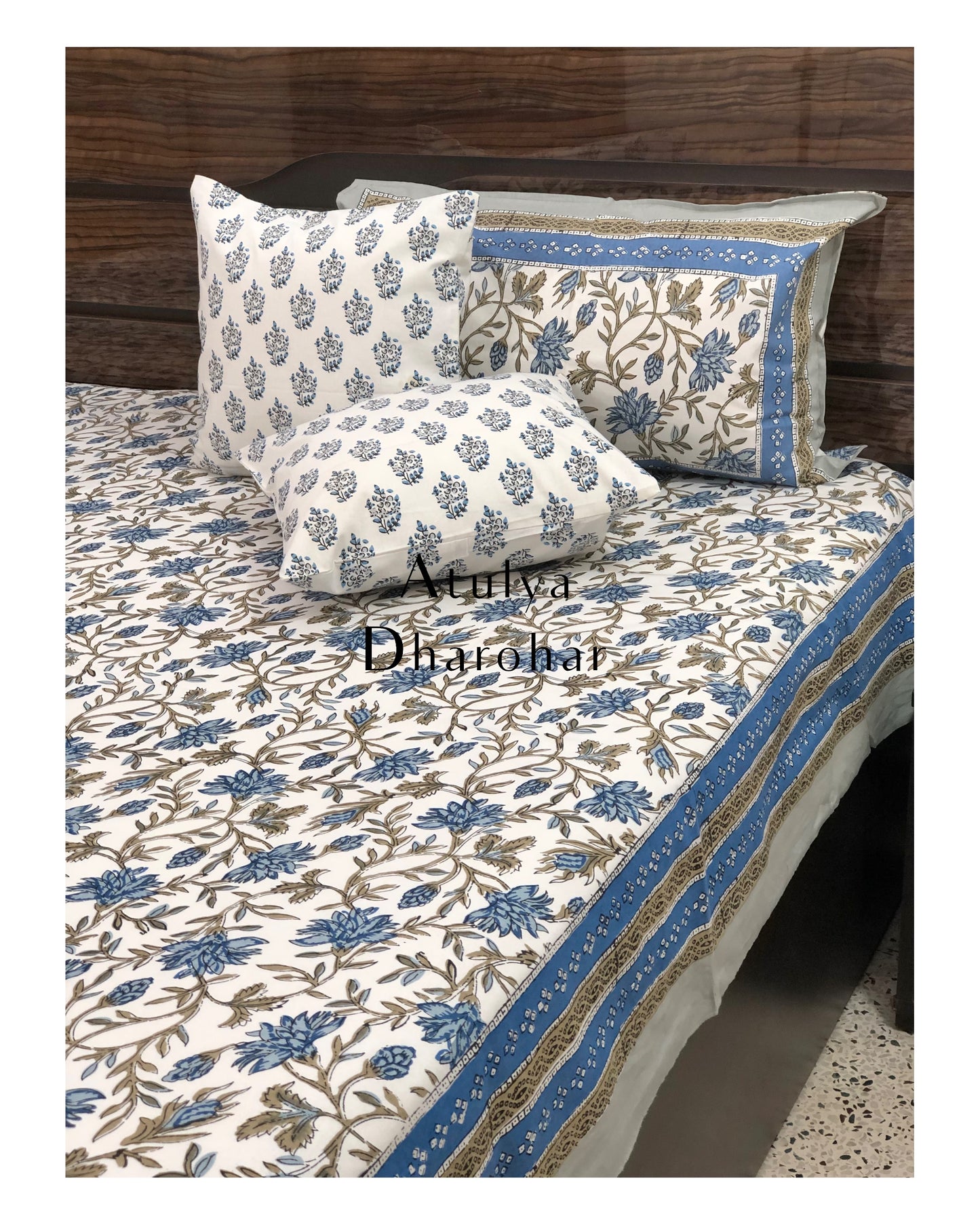 Blue Floral Jaal Cotton Bedsheet