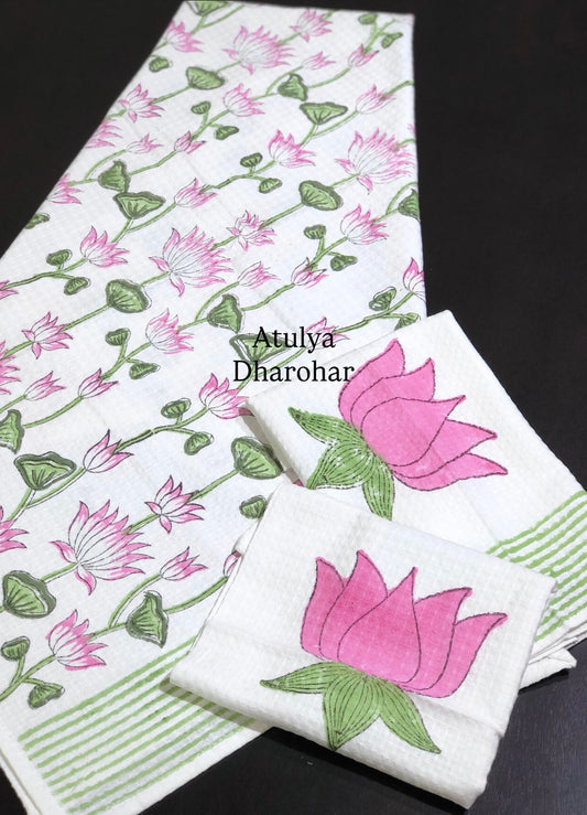 Lotus Jaal Hand Block Waffle Cotton Towel Set