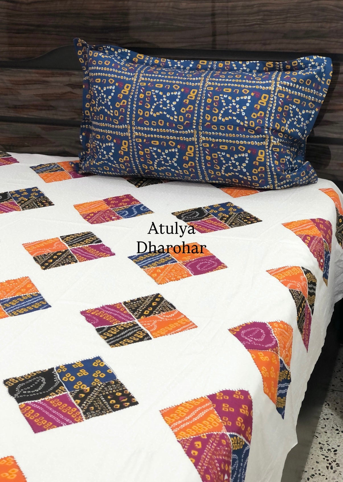 Multicolour Bandhani Cotton Super King Bedsheet
