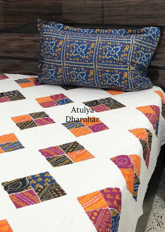 Multicolour Bandhani Cotton Super King Bedsheet
