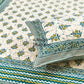 Turquoise and Green Floral Motifs Cotton Single Bed Bedsheet