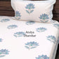 Blue Floral Motifs Hand Block Super King Bedsheet