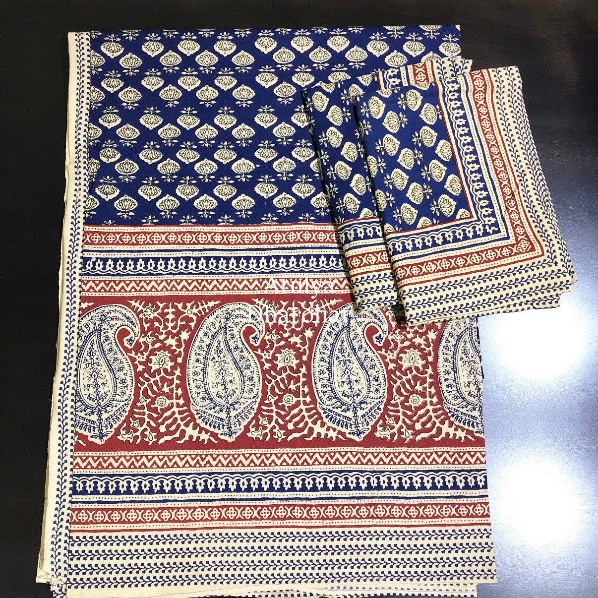 Indigo Paisley Kalamkari Cotton King Size Bedsheet