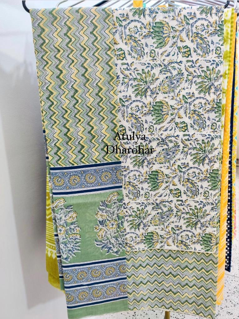 Green Suit Fabric with Cotton Dupatta