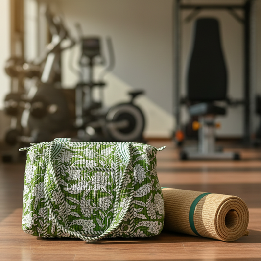 Green Floral Quilted Mini Duffle Bag