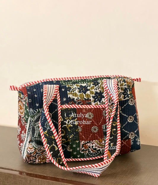 Patchwork Quilted Mini Duffle Bag