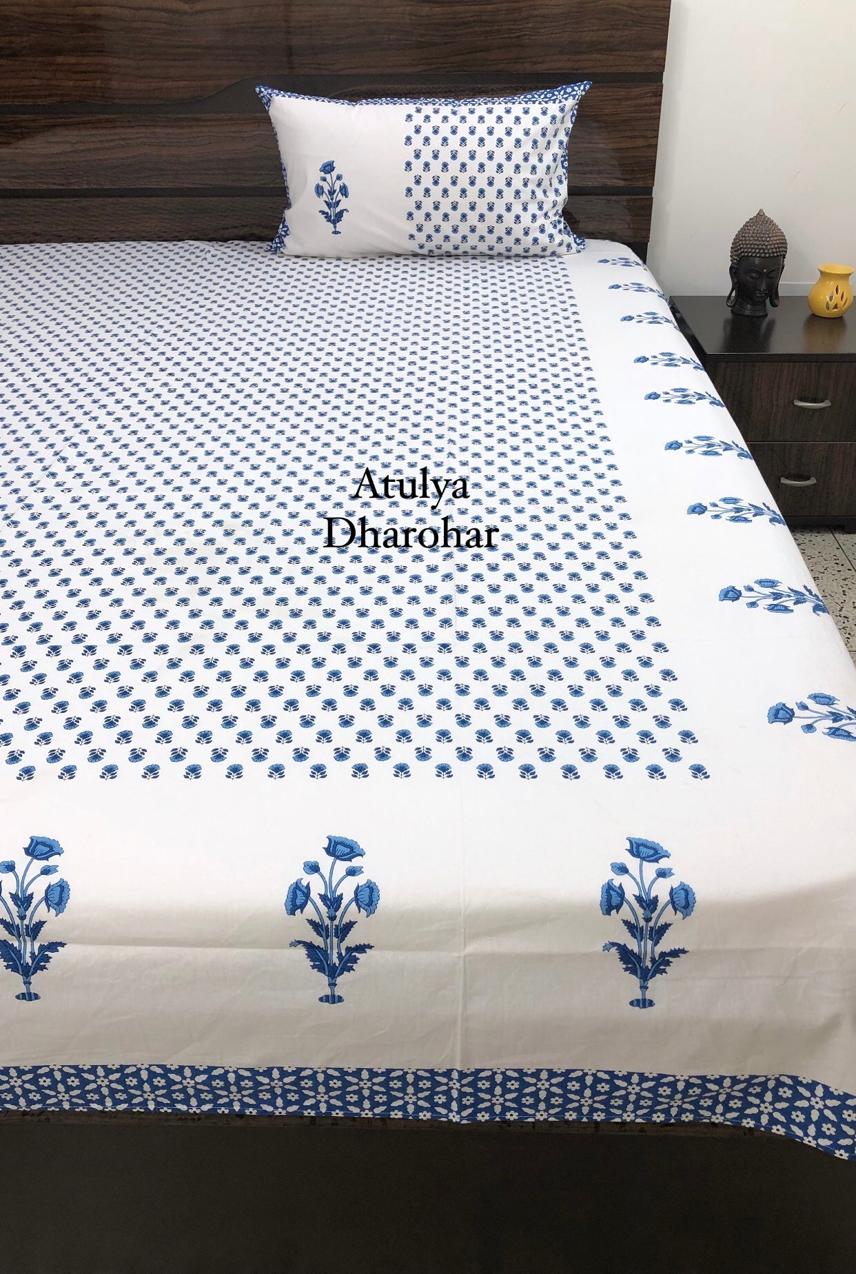 Blue Floral Motifs Bedsheet