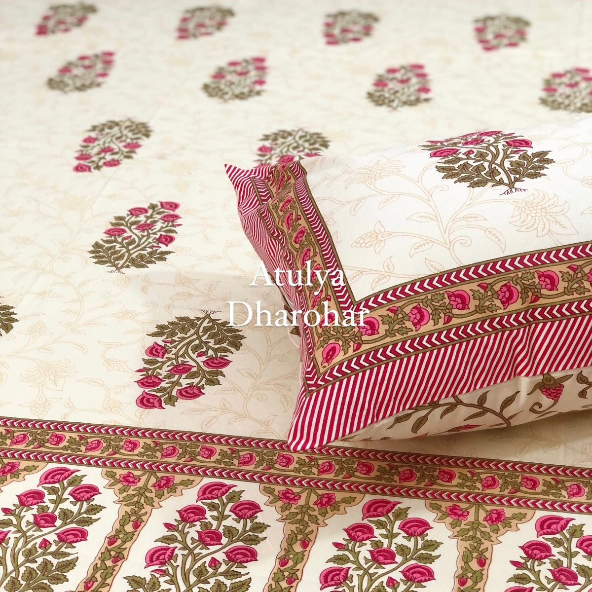 Pink Floral Motifs Bedsheet
