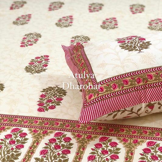 Pink Floral Motifs Bedsheet
