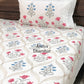 Pink and Blue Floral Mughal Jaal Percale Cotton Hand Block Super King Bedsheet