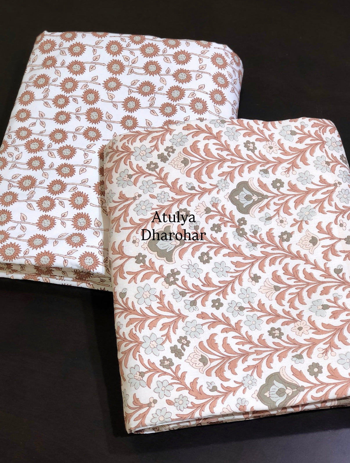 Rust and Green Floral Jaal Cambric Cotton Single Dohar Pair