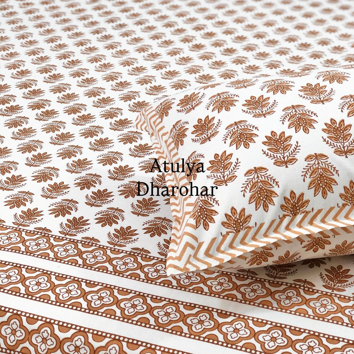 Brown Floral Motifs Cotton King Size Bedsheet