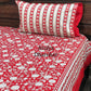 Red Floral Jaal Cotton Super King Size Bedsheet
