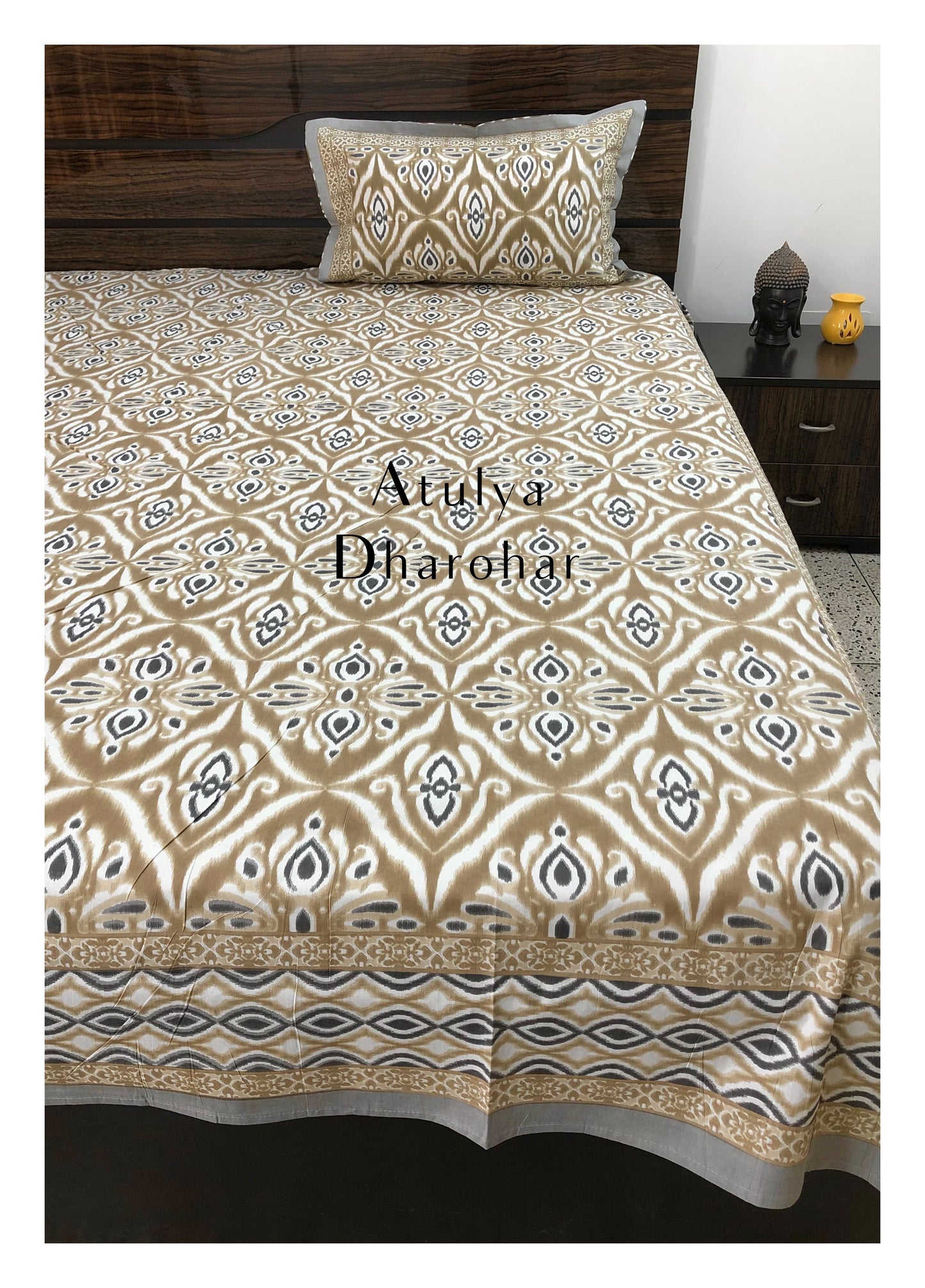 Brown and Blue Ikat Bedsheet