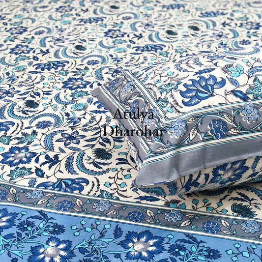 Blue Floral Jaal Super King Bedsheet