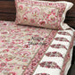 Grey and Pink Floral Jaal Cotton King Size Bedsheet