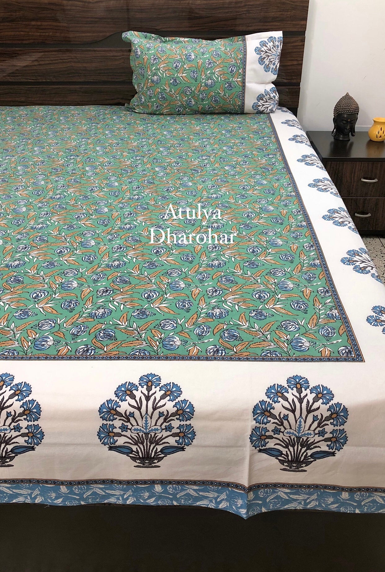 Blue Floral Jaal Bedsheet