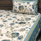 Blue and Green Floral Jaal Cotton Super King Bedsheet