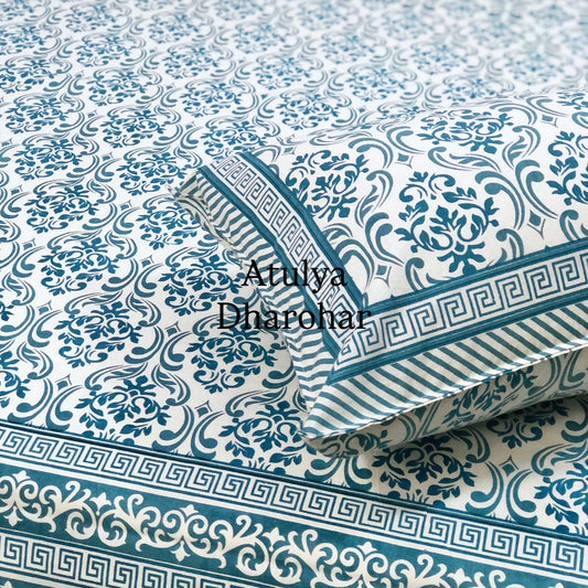 Blue Mughal Jaal Cotton King Size Bedsheet