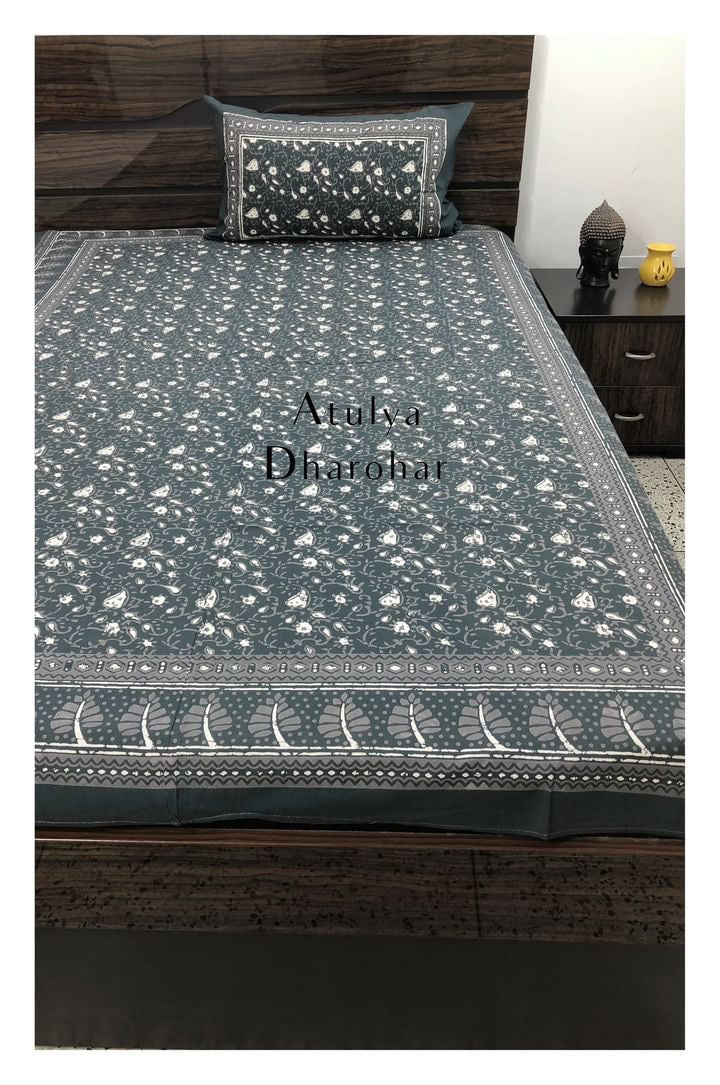 Grey Floral Single Bedsheet