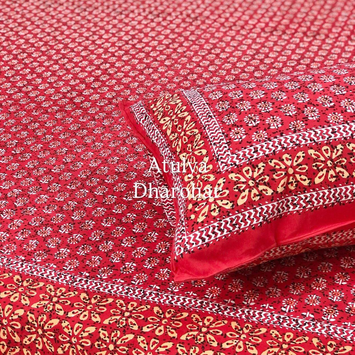 Red Butti Cotton King Size Bedsheet