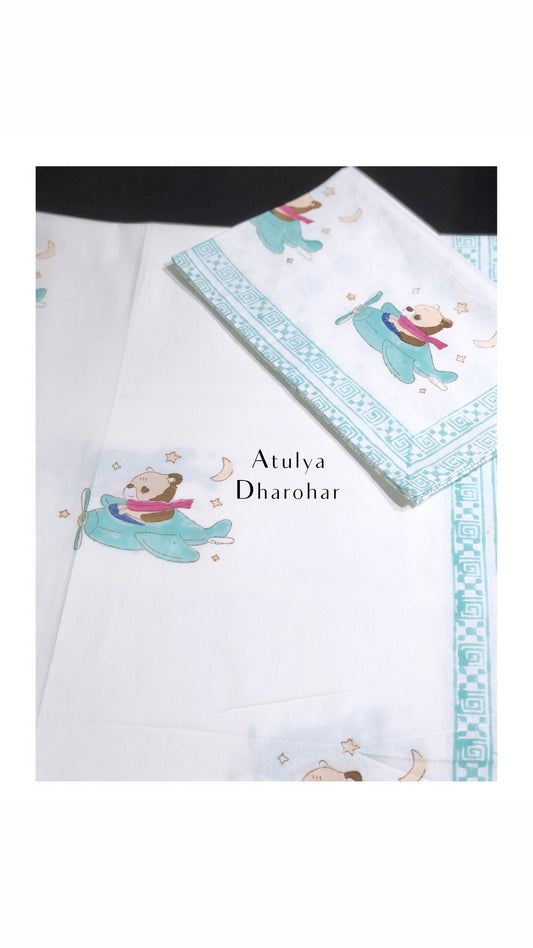 Flying Bunny Kids Hand Block Printed Single Bedsheet