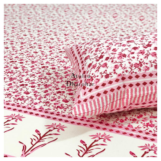 Pink Floral Jaal Super King Bedsheet