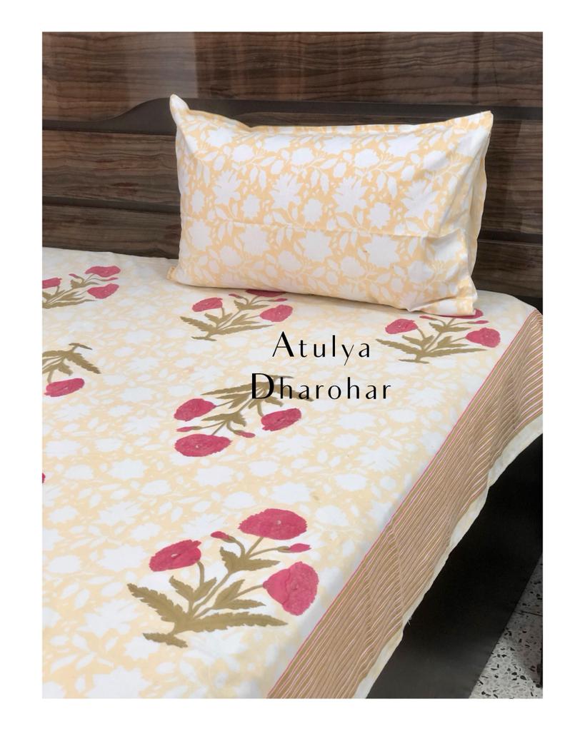 Light Yellow Floral Buta Bedsheet