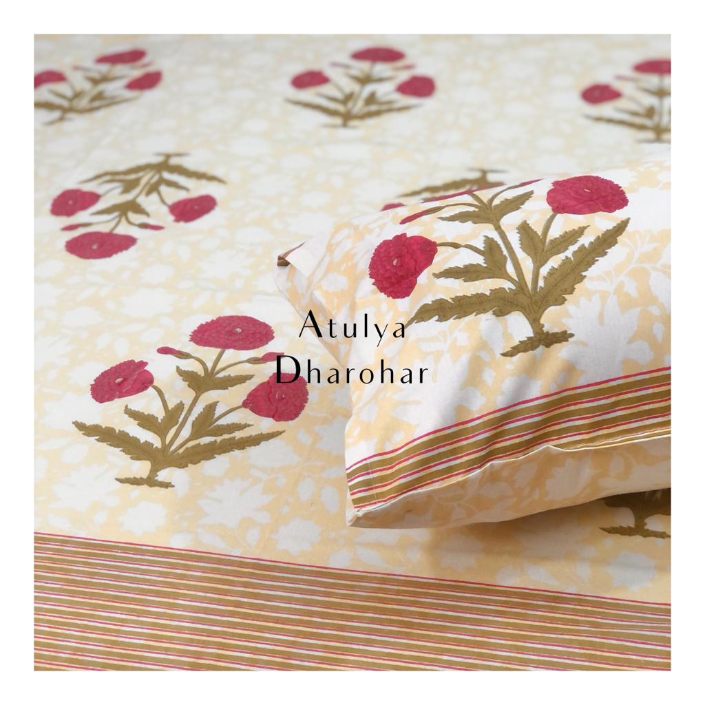 Light Yellow Floral Buta Bedsheet