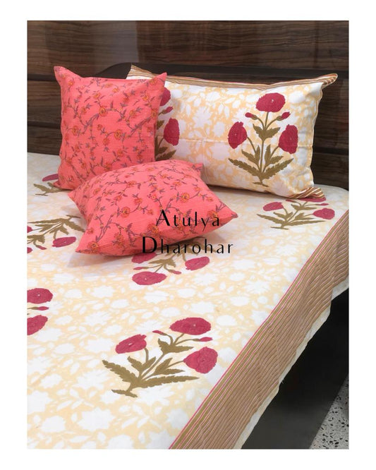 Light Yellow Floral Buta Bedsheet