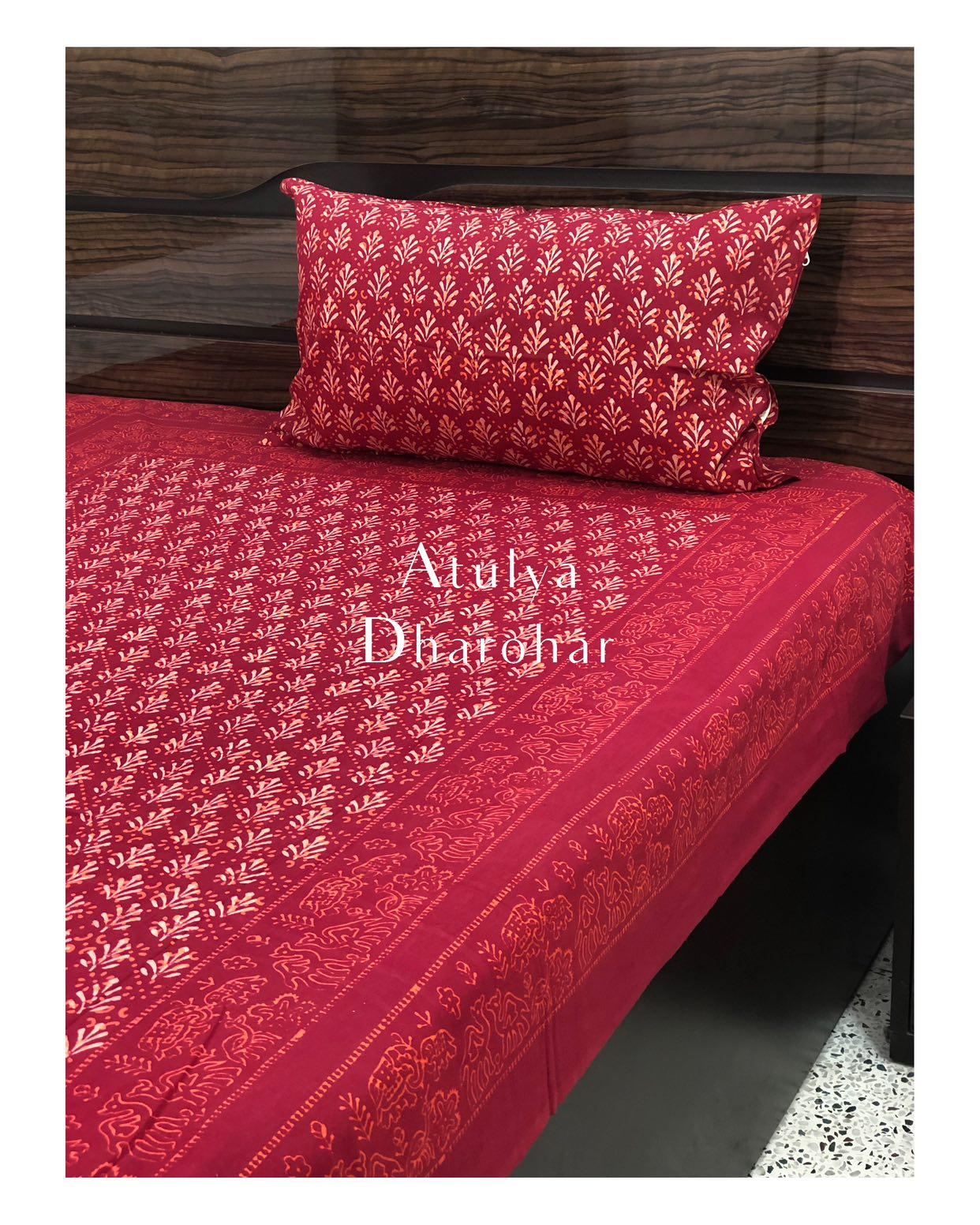 Red Classic Butti Hand Block Printed Bedsheet