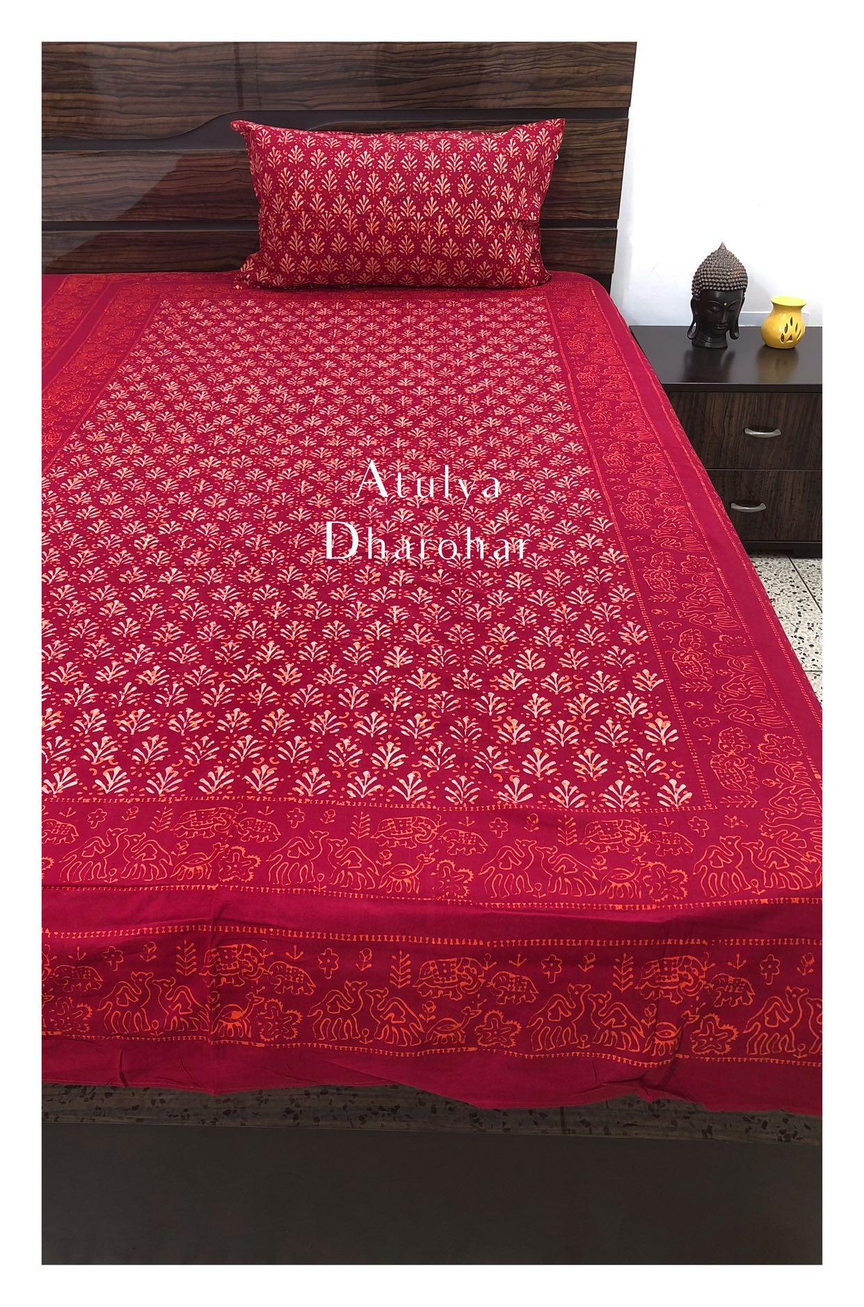 Red Classic Butti Hand Block Printed Bedsheet