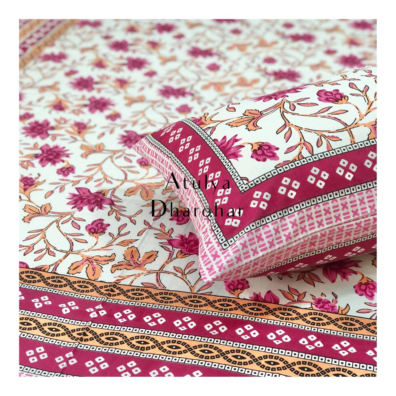 Pink Floral Jaal Single Bedsheet