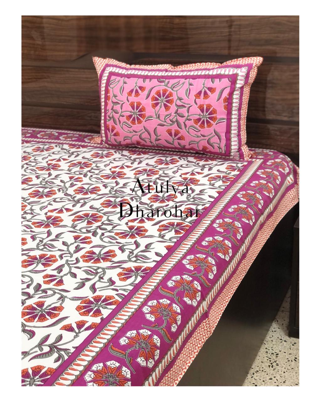 Pink Floral Jaal Single Bedsheet