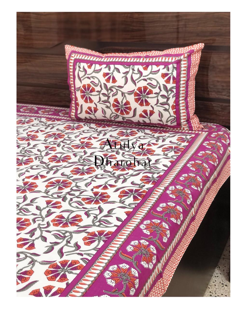 Pink Floral Jaal Single Bedsheet