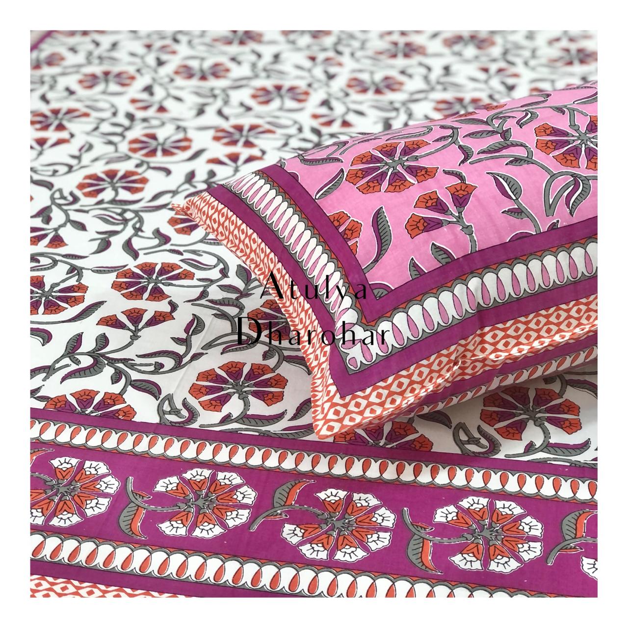 Pink Floral Jaal Single Bedsheet