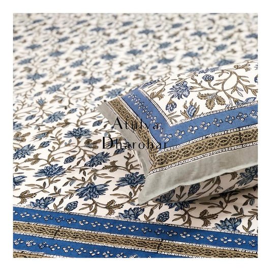 Blue Floral Jaal Cotton Bedsheet