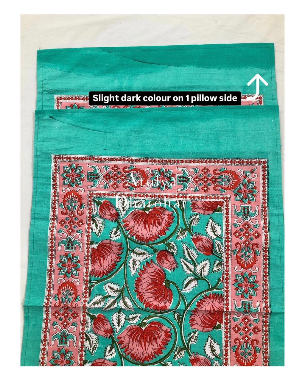 Teal and Pink Lotus Motifs Bedsheet