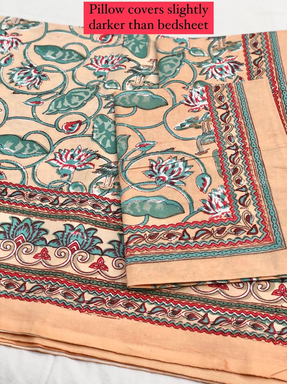 Green Lotus Jaal Cotton Bedsheet