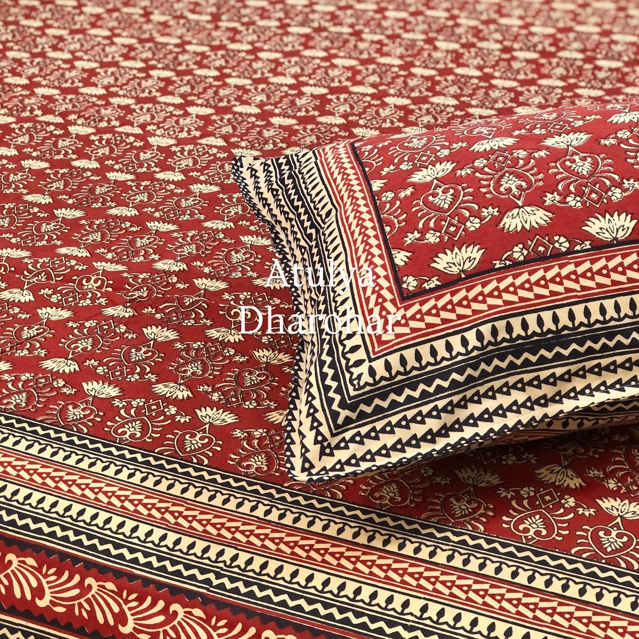 Maroon Cotton Kalamkari King Size Bedsheet