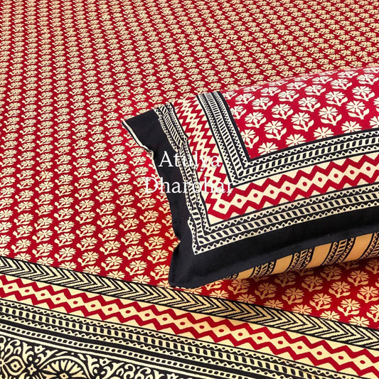 Maroon Kalamkari Cotton Super King Bedsheet