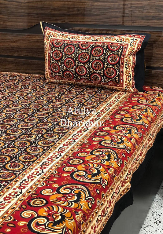 Black Kalamkari Cotton Super King Bedsheet