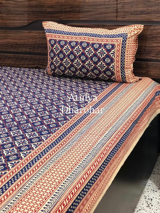 Indigo Kalamkari Bedsheet
