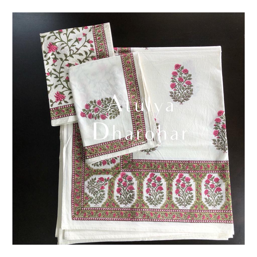 Floral Motifs Hand Block Bedsheet