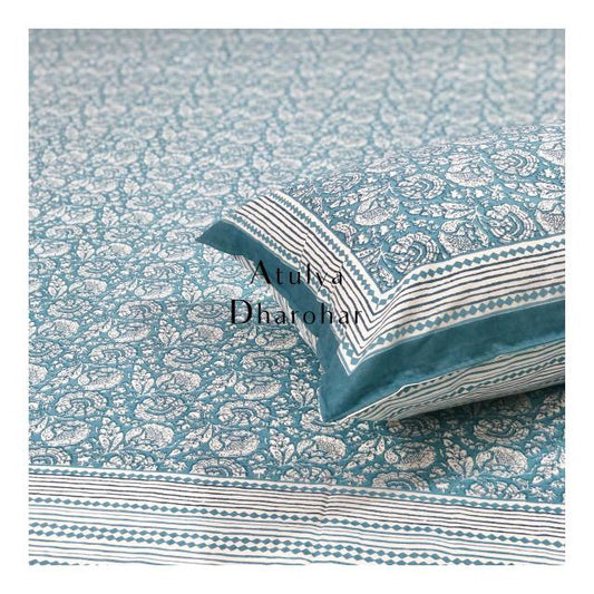 Blue Floral Jaal Super King Bedsheet