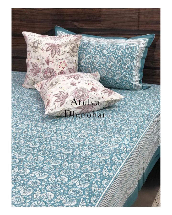 Blue Floral Jaal Super King Bedsheet